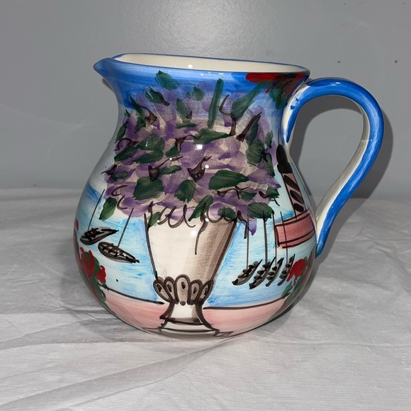 Italian hand-painted belly pitcher Ravello Collection ceramic glazed sea theme - Picture 2 of 14